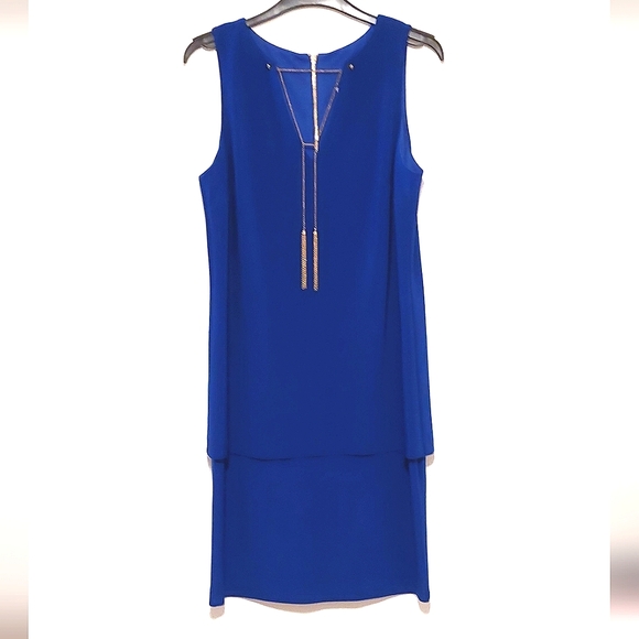 Joseph Ribkoff Women's Royal Blue Lightweight Layered Sheath Dress NWOT Size 8 - Picture 2 of 13